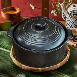 Nồi Đất nấu trên Bếp Từ thân cao 3 Lít (Men đen)