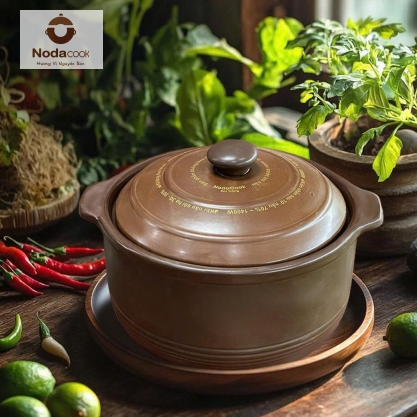Nồi Đất nấu trên Bếp Từ thân cao 2 Lít (Men nâu)