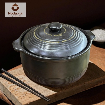 Nồi Đất nấu trên Bếp Từ thân cao 2 Lít (Men đen)