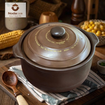 Nồi Đất nấu trên Bếp Từ thân cao 3 Lít (Men nâu)
